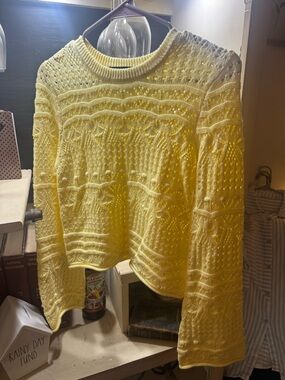 French Connection Bright Yellow Textured Crewneck Sweater